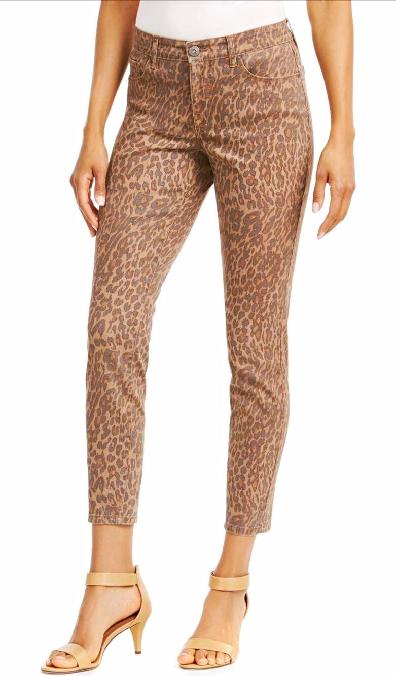 Style&co. Women's Brown Animal Print Skinny Jeans, Size 14 Regular